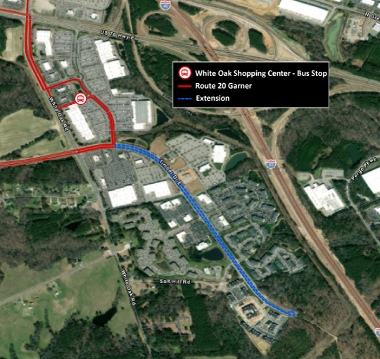 Map of Timber Dr in Garner with road highlighted to show the proposed extension