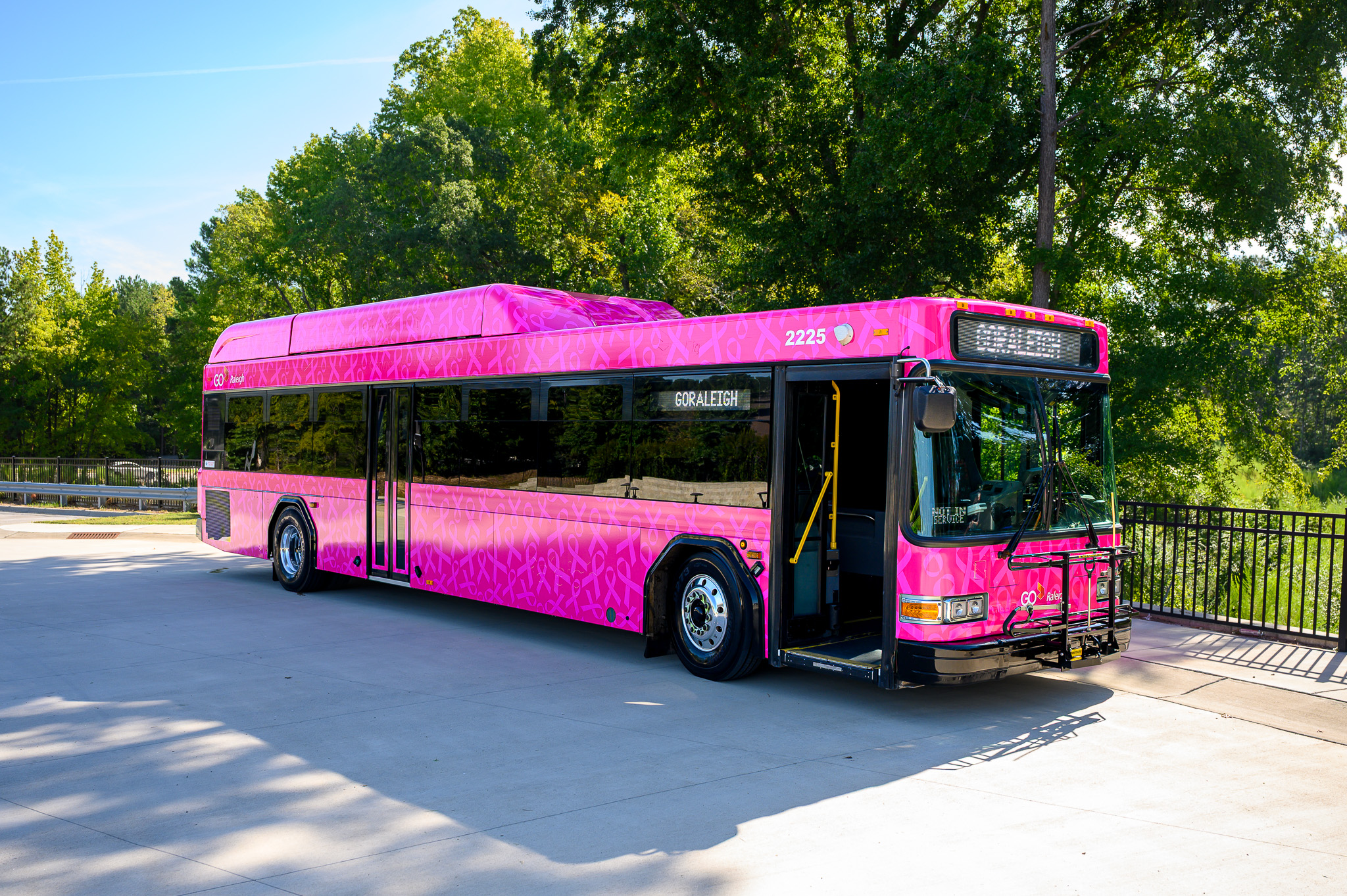GoRaleigh pink bus recognizing Breast Cancer Awareness Month