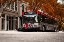 GoRaleigh bus rolling down the streets in downtown Raleigh