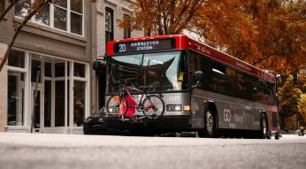 GoRaleigh bus rolling down the streets in downtown Raleigh